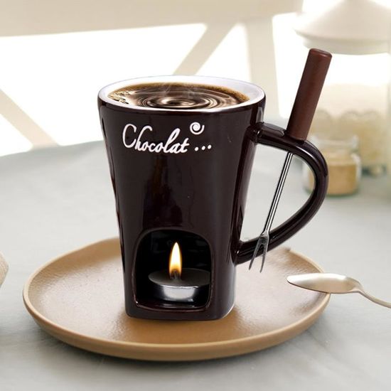 Fondue Chocolat En Céramique - Mug 133 Ml Avec Bougie - Pour Chocolat, Fromage, Snacks