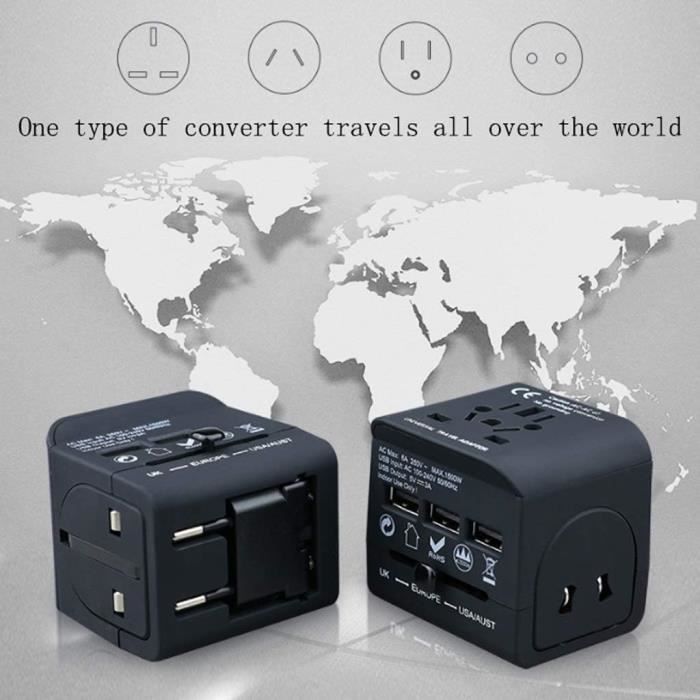 Adaptateur De Voyage Universel Avec Ports USB/Type-C - QC3.0 - Compatible 180+ Pays