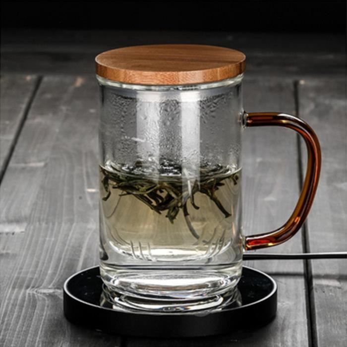Tasse à thé en verre, double paroi avec passoire en verre et couvercle  résistant à la chaleur avec poignée Tasses Manche ambre - Cdiscount Maison
