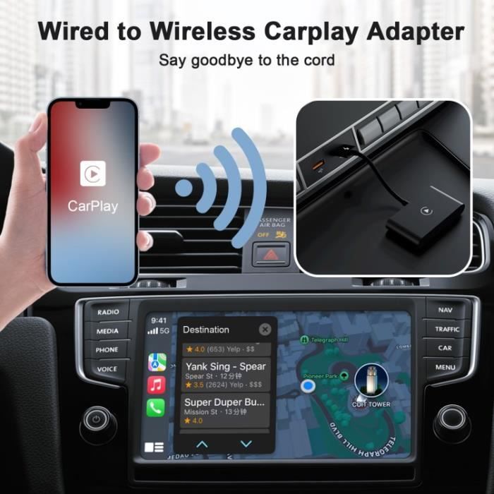 Adaptateur CarPlay sans Fil pour iPhone, Adaptateur CarPlay