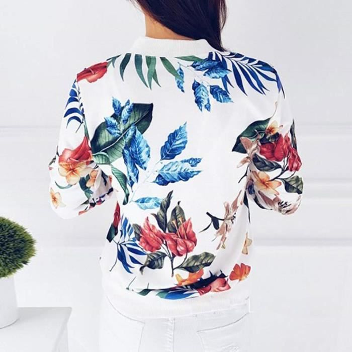 Minetom Veste en Dentelle Femme Chic Motard Bomber Blouson Court des fleurs Printemps Automne 
