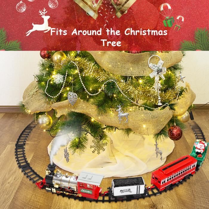 Train Électrique Noël Avec Vapeur, Son Et Lumière – Circuit 3 Voies Télécommandé Pour Enfants