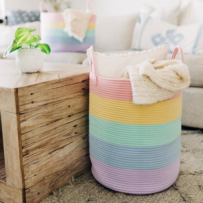 Lot de 2 paniers à linge plastiques pliables, corbeilles pop-up avec