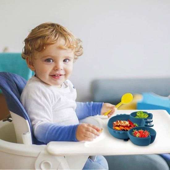 Assiette Bébé 3 Compartiments En Inox 304 Avec Ventouse - Amovible, Sans BPA, Lave-vaisselle - Shimmerz