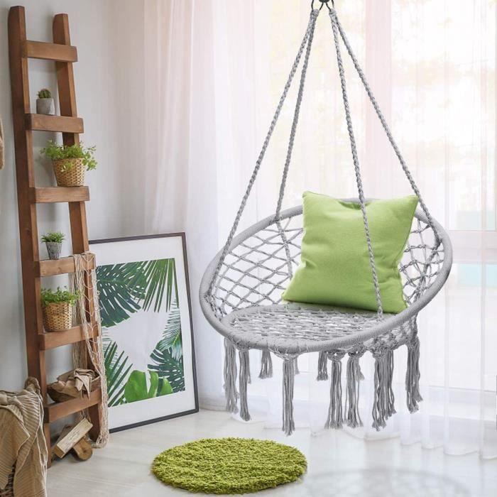 Giantex hamac chaise balançoire macramé, siège suspendu en corde de coton  avec franges romantiques, capacité de 160kg - Conforama
