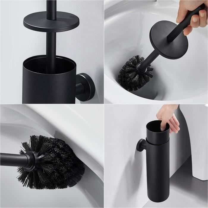 Ensemble brosse WC, acier inoxydable revêtu noir, très robuste