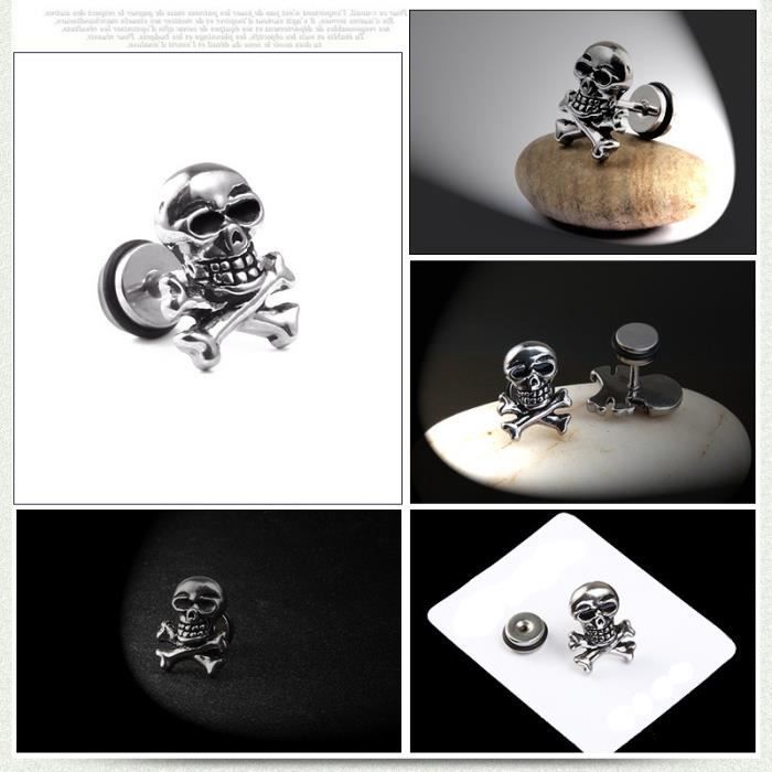 6 Paires Boucles D'Oreilles Acier Inoxydable Punk Crâne - Style Rock Homme Femme