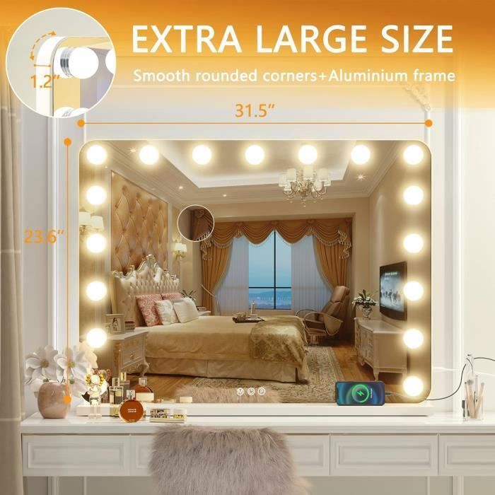 Miroir de Maquillage Hollywood 80 x 60 cm Lumineux 3 Modes