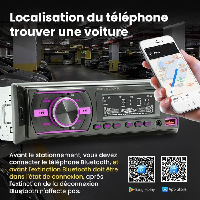 Autoradio Bluetooth 1 Din Rimoody - FM/USB/SD/AUX - Commande Vocale Et Localisation Véhicule