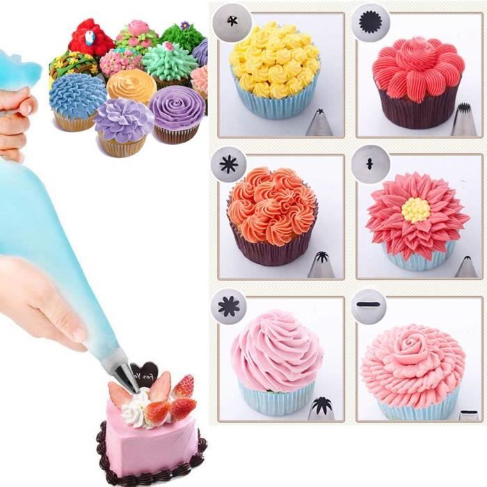 Set Pâtisserie 13 Pièces – 9 Douilles Inox + Poche Silicone + Coupleurs + Brosse – Pour Décorer Gâteaux, Cupcakes