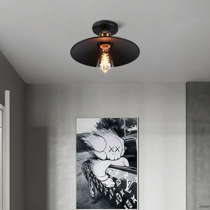 Plafonnier Vintage E27 Rétro Noir Lampe Industrielle Couloir Lampe Intérieur Manger Éclairage - Spot et plafonnier