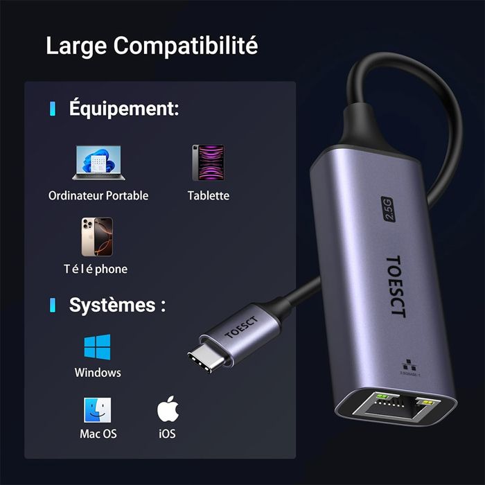 Adaptateur USB-C Vers Ethernet Gigabit - Connexion Réseau Filaire Fiable Pour MacBook, IPad Et PC