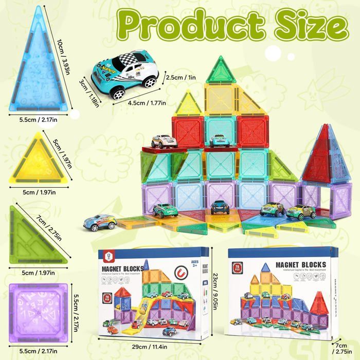 Mini Tuiles Magnétiques 40 Pièces – Boîte En Fer Portable – Blocs 3D STEM Montessori – Cadeau Éducatif 3-6 Ans