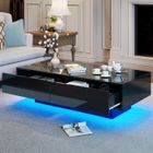 NECHE Table basse Moderne,2 Tiroirs Rangement et LED,Table d'appoint Rectangulaire Salon,115x55x34 cm Noir brillant
