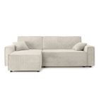 Canapé d'angle convertible MIRA en velours côtelé beige 4 places - Réversible - Coffre de rangement - BAÏTA