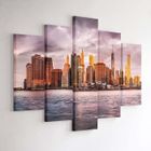 FEEBY Tableau Décoration Murale 5 Parties Ville de New York 100x150 cm Impression sur Toile pour la Maison Salon architecture bâtiments