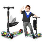 OLOKDYIZ Trottinette Enfant Pliable 3 Roues, 2 en 1 Trottinette avec Siège Pliage et Hauteur Réglable pour Enfant 3 à 12 Ans,Maximum 100 kg