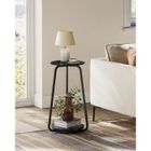 VASAGLE Table d'Appoint Ronde, Guéridon avec Plateau en Verre et Étagère en Panneau d'aggloméré, Petits Espaces, Style Moderne, Noir Marbré