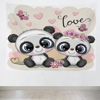 Tapisserie murale tissu d'impression Deux pandas mignons cartoon Déco murale de salon chambre 200 x 150 cm