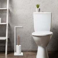 Porte Papier Toilette en Métal et Bambou avec Réserve - SILUMEN - Blanc