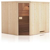 Cabine de sauna d'angle DESINEO 144x144x199 - Bois d'épicéa scandinave - Portes en verre trempé graphite