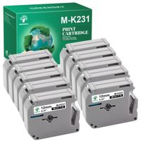 Rubans d'étiquette MK231 M-K231 GREENSKY pour Brother - Lot de 10 - Noir sur Blanc - 12mm