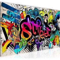 Tableau Décoration Murale 200x80 cm Runa art 004555b Graffiti Street Art - 5 Panneaux Deco Toile Prêt à Accrocher - Multicolor