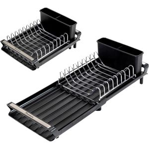 KitchenAid Égouttoir à vaisselle compact, extensible, résistant à la rouille, revêtement satiné avec égouttoir incliné auto-drainant et panier à couverts amovible, 61 cm, gris anthracite