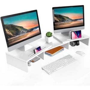 Support Réhausseur D'écran Avec 2 Tablettes De Rangement – Pour Moniteur, Ordinateur, Bureau, Espace De Travail Optimisé