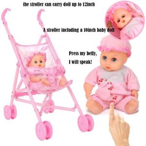 DBSUFV Durable bébé Infantile poupée Poussette Chariot Pliable avec poupée pour 12 Pouces poupée Mini Poussette Jouets Cadeau 