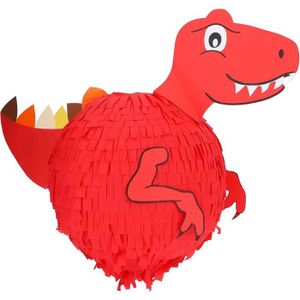 Piñata Grande piñata d'anniire pour enfants, garçons et filles – Dinosaure rouge – Avec bâton – 100 % faite à la main en pâte à papier 149