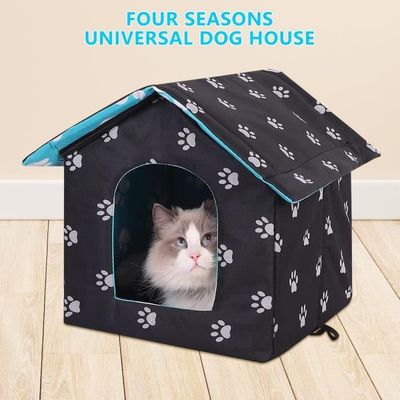 Niche Pour Chat Extérieur Isolée - 46x33x37 Cm - Abri Imperméable Surélevé Avec Toit Ouvrant - Pour Chats Errants