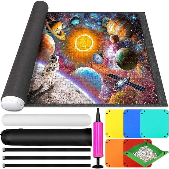 LATTCURE Tapis à Puzzle Roulant – Feutre 80x118 Cm, Jusqu'à 2000 Pièces, Kit Rangement Avec Gonfleur, Sac Et Sangles