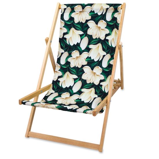 Chaise chilienne bois - chaise longue bois jardin pliable toile transat exterieur chaise en bois avec accoudoir Fleur Motiv