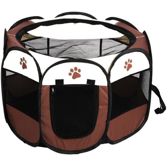 Parc Pour Chat Pliable MOUNTTU 71x55x45cm - Tissu Oxford, Porte Enroulable, Poche, Intérieur/extérieur