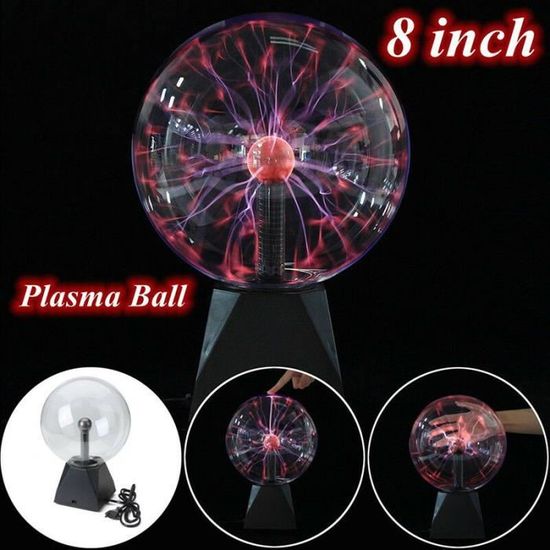 8" Boule de plasma sphère foudre cristal globe tactile lumière rougeoyante nébuleuse Lampe de table son tactile party disco-rouge 01