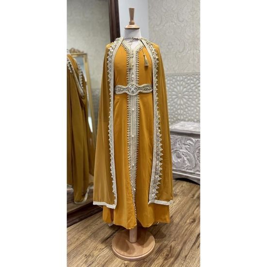 Caftan enfant fille Amira Jaune takchita djellaba abaya 4 ans au