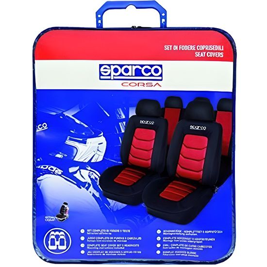 Sparco SP 90073 - AUTO/MOTO - HOUSSE SIEGE -   Housse de Sièges aussi pour Side-Airbags, Noir/Rouge, 11 Pièces