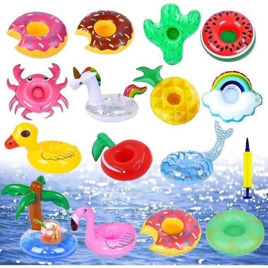 Porte-gobelets Gonflables – Lot De 15 Avec Pompe – PVC Durable – Piscine, Plage, Fête – 15 Styles Colorés