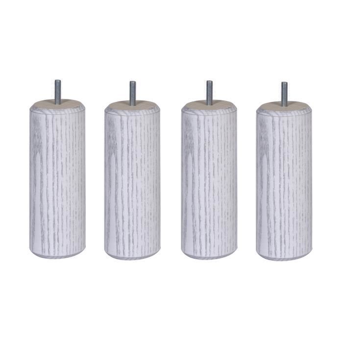 SEDAC Jeu de 4 pieds pour sommier en bois hêtre massif - Laqué blanc et gris métallisé - H 17 cm SEDAC Jeu de 4 pieds pour sommier en bois hêtre massif - Laqué blanc et gris métallisé - H 17 cm