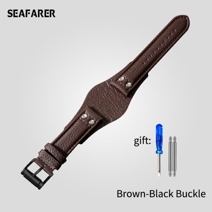 couleur Marron-Noir Taille de boucle 22mm Bracelet de montre en cuir véritable Fossil, pour CH2564, CH2565, b