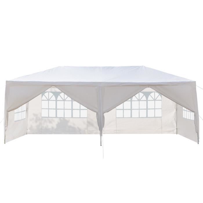 Tonnelle de Jardin Tente Réception Pavillon Aluminium, 3x6m avec 6 Parois Latérales - Blanc