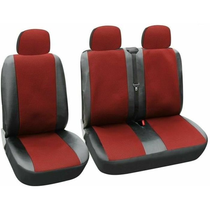 Housses De Siège Rouge Noir Tissu Cuir Eco 3 Places Pour Peugeot Boxer Expert
