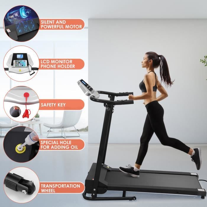 Tapis de course pliable - 12 programmes -1-10 km-h - motorisé 1.5HP