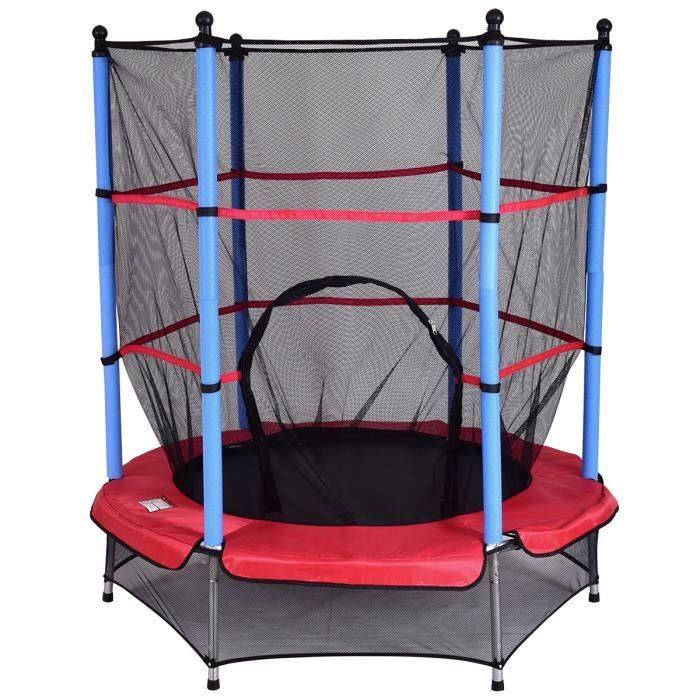 GIANTEX Trampoline de Jardin Enfant Extérieur Equipé Filet de Protection et Grande Porte 140x78,72x162CM en Bleu