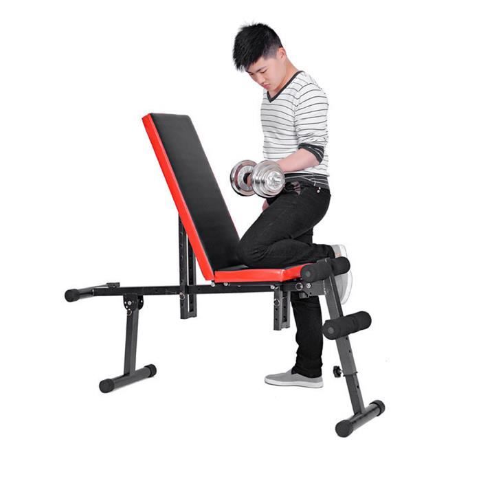 Banc de Musculation pour Abdominaux Réglable en hauteur 128 x 34 x 120cm Noir et Rouge