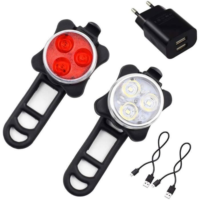 Lampe LED de Vélo,Ozvavzk Lumière Vélo Rechargeable Avant Arrière, 4 Modes de Luminosité éclairage USB Antichoc Impermeable VTT VTC