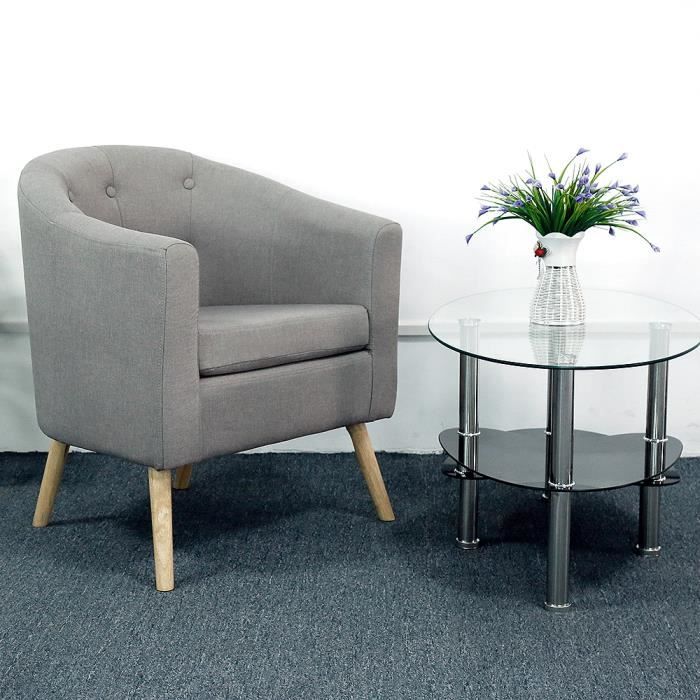 Fauteuil pieds bois Hévéa massif - Fauteuil de jardin Fauteuil Relaxation - Gris clair - Scandinave - L 70 x P 64 cm