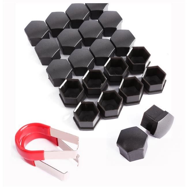 20x Cache ecrou capuchon taille 17MM vis boulon pour Roue VW Audi Skoda Noir