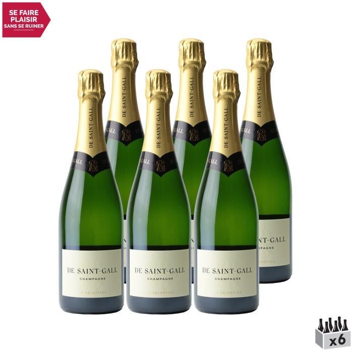 Champagne Sélection Brut Blanc - Lot de 6x75cl - De Saint-Gall - Cépages Chardonnay, Pinot Noir, Pinot Meunier